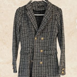Plaid Pattern Double Breasted Tweed Overcoat w/ matching plaid pattern skirt